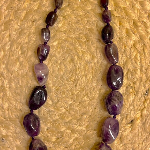 Chevron Amethyst Chunky Necklace - Hand Knotted - 18"-20" - Picture 2 of 5